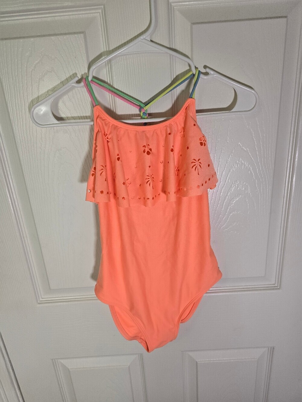 Cat & Jack Girls Orange Ruffle Top Braided Back One Piece Swimsuit XL